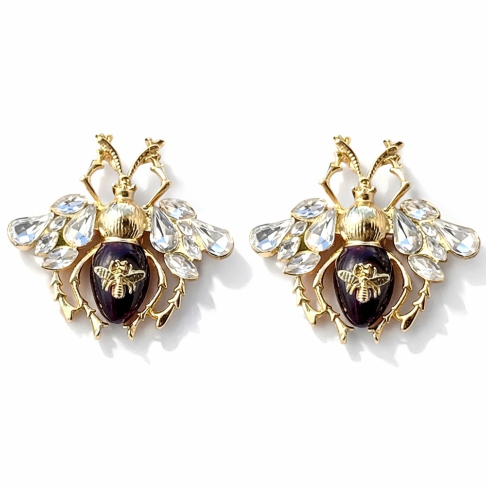Queen Bee Earrings – Gold & Crystal Accents